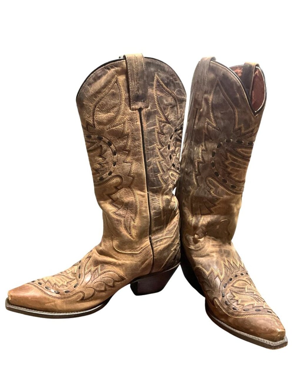 Dan Post Brown Mad Cat Sidewinder Boots Sz 7M Embroidered Western Leather DP3422